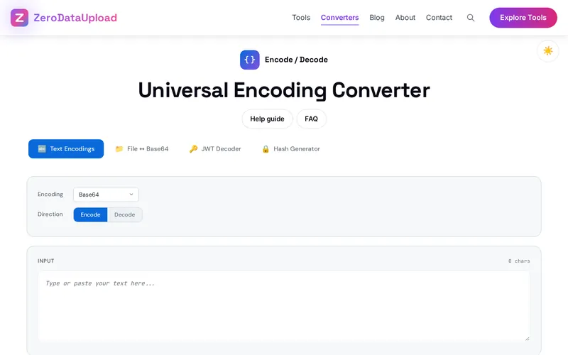 Encode / Decode open in the browser, showing its main screen