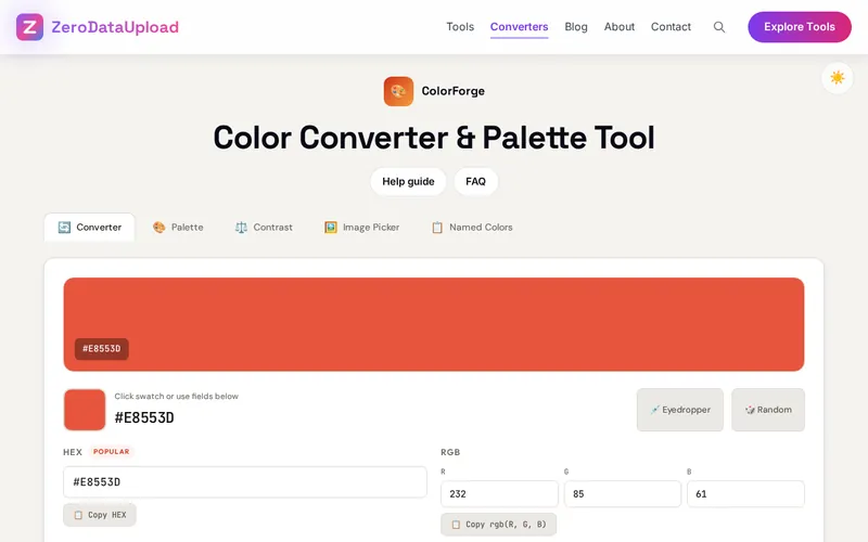ColorForge open in the browser, showing its main screen