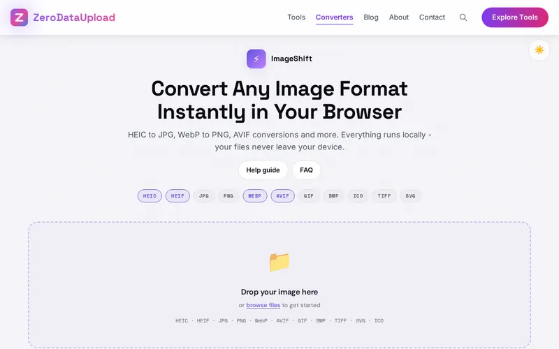 Image Format Converter open in the browser, showing its main screen