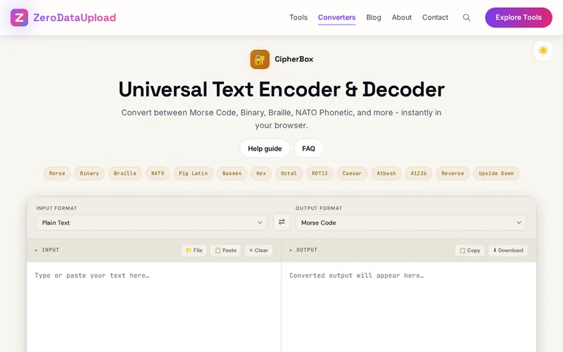 CipherBox open in the browser, showing its main screen