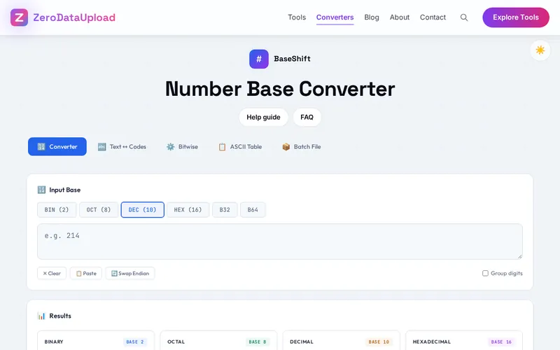 BaseShift open in the browser, showing its main screen