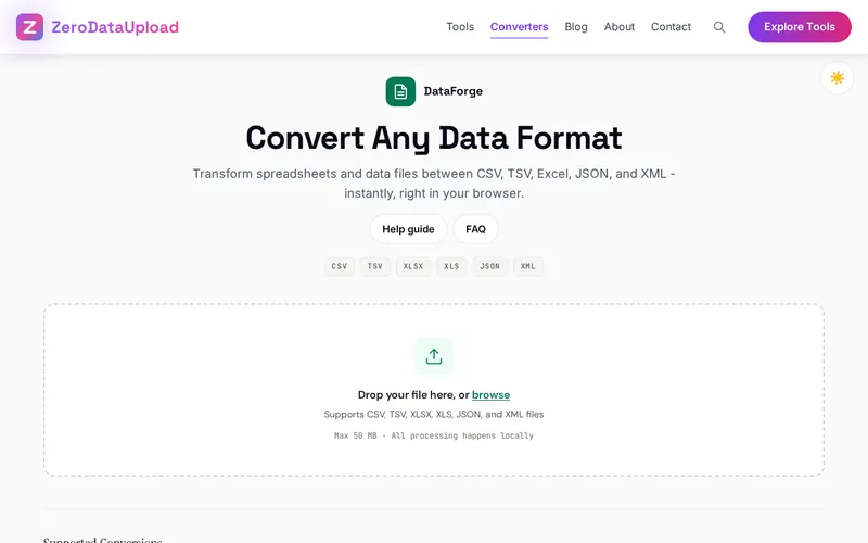 DataForge open in the browser, showing its main screen